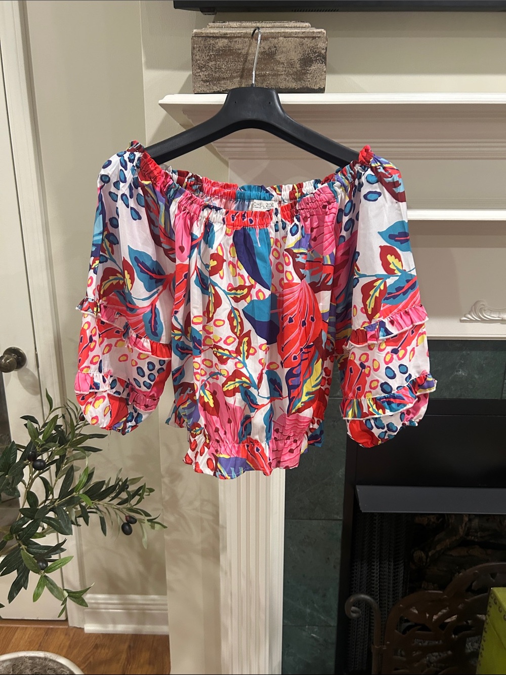 Rachel Zoe Pink Multi Floral Off-Shoulder Blouse small